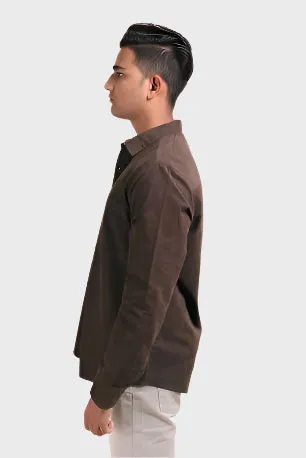 XKIND MEN'S MOCHA BROWN FINE CORDUROY REGULAR FIT SHIRT