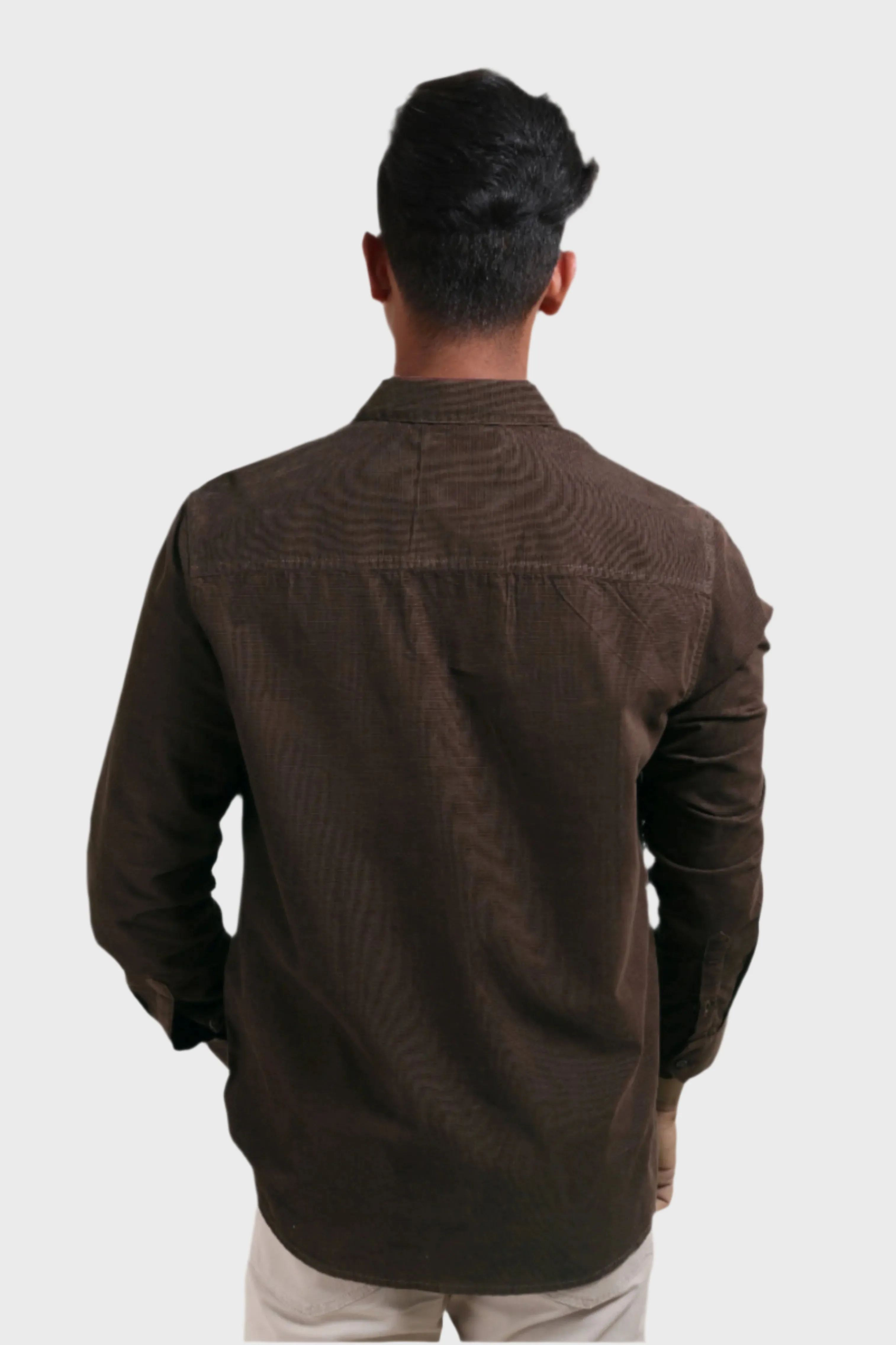 XKIND MEN'S MOCHA BROWN FINE CORDUROY REGULAR FIT SHIRT